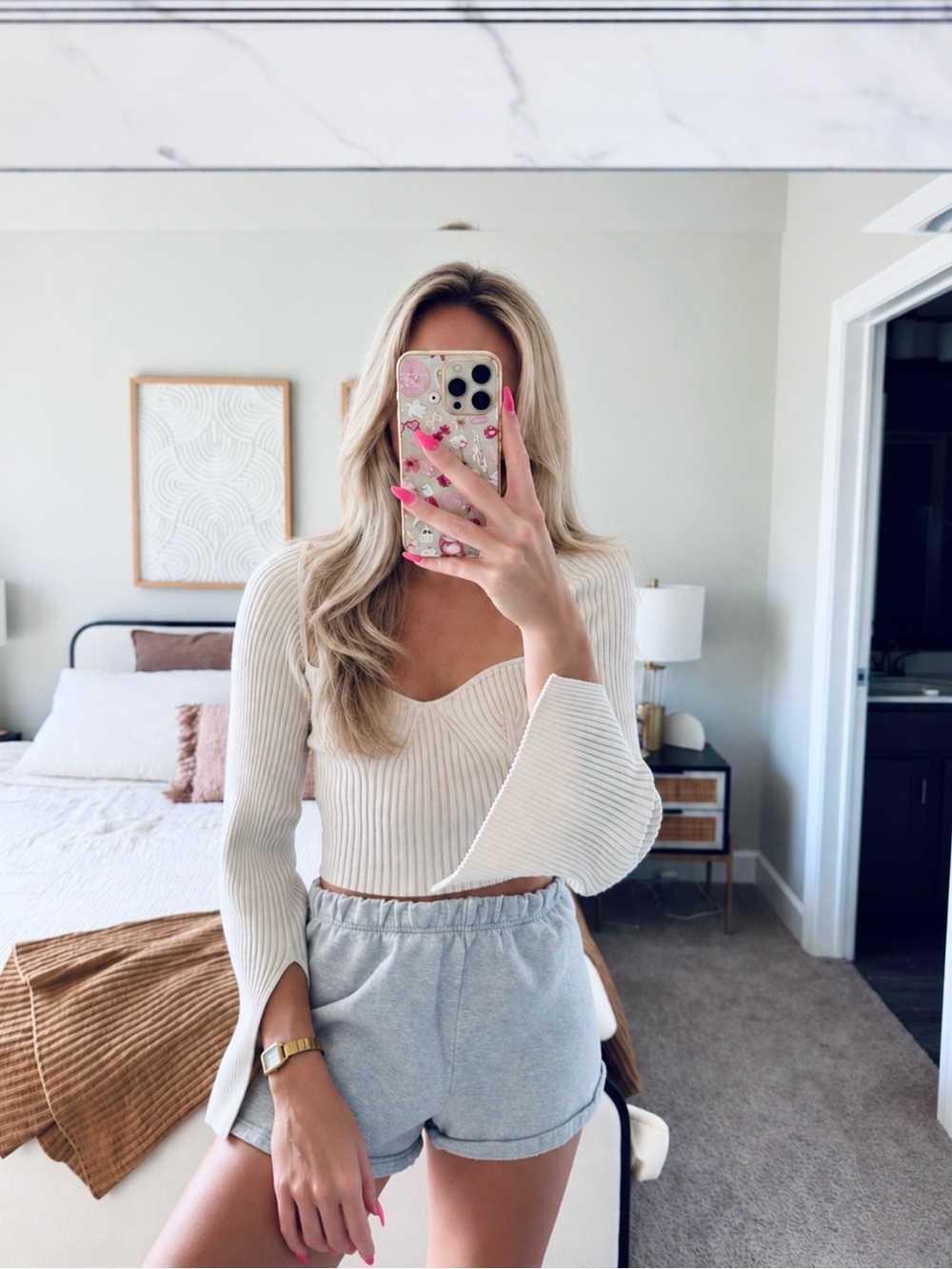 Urban Outfitters Cream Ribbed Top | Flare Cutout Sleeves Size S